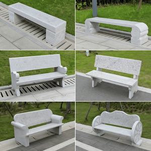 ספסל גן חיצוני מאבן טבעית מגולפת ביד, משיש לבן, עם משענת, מותג JZ, אחריות ל-5+ שנים, עיצוב מסורתי - Product Image 2