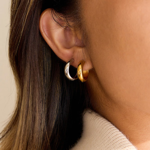 <b>Huggie</b> Earrings 18K Stainless Steel Gold <b>Silver</b> Round Geometric Design For Women Jewelry Fashion Earrings - Product Image 3