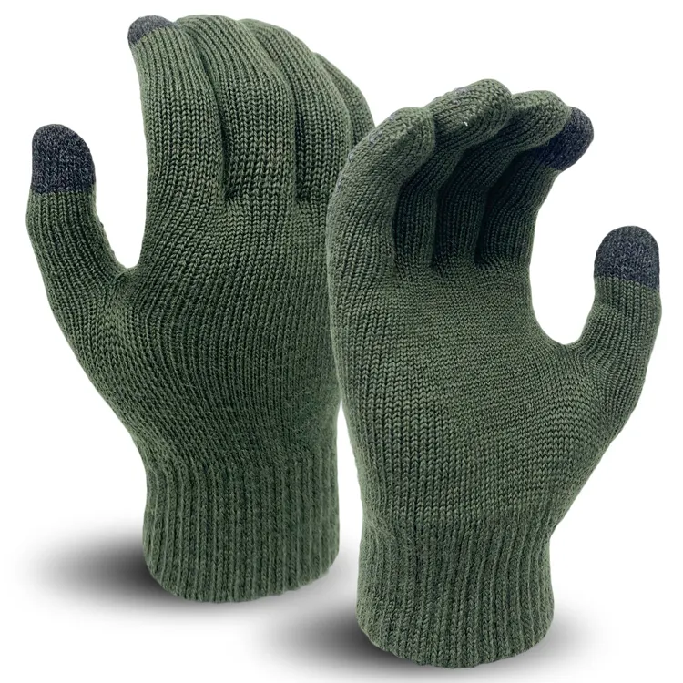 Sarung tangan kerja rajut, sarung tangan wol Merino konstruksi industri hijau tentara Label pribadi anti slip untuk hangat