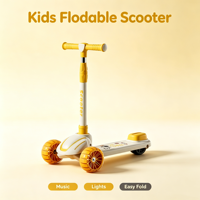 Nouveau style de trottinette à trois roues en acier PP pour enfants de 2 à 8 ans, pliable, avec musique et lumières, multifonctionnelle, grande trottinette à pédales pour enfants