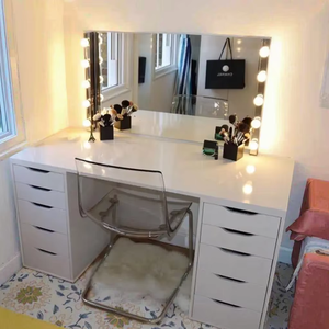 Modern Lighted Makeup Vanity <strong>Dressing</strong> <strong>Table</strong> with Panel Design <strong>Large</strong> <strong>Mirror</strong> <strong>for</strong> Bedroom Furniture - Product Image 3