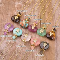 Collier bouteille de parfum de luxe, CZ strass fleur guérison cristal flacon ouvert colliers bijoux pour femmes