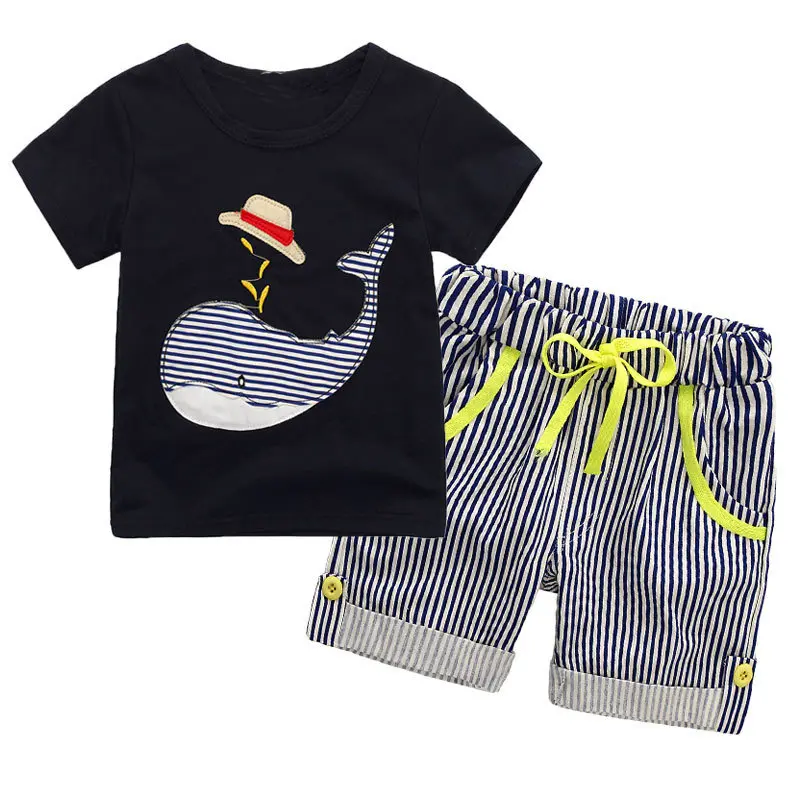 Hot Sale Clothes Summer Clothing Set Cotton Stripe Suits Children Kids Baby Boy Suit