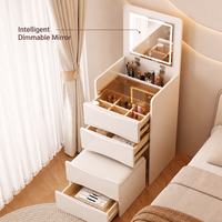 Coiffeuse simple en bois de style européen avec miroir LED et tiroirs silencieux, table de maquillage moderne et écologique pour chambre et hôtel