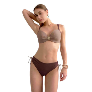 Costume da bagno bikini taglie forti HDJ con controllo pancia, top a fascia con dettagli strass per donna, taglie 46 48 50 52 - Product Image 3