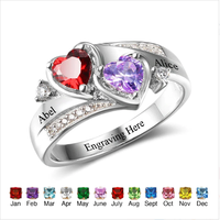 DUOYING Personalisierter Ring aus 925er Sterlingsilber, individuelles Herz-Geburtsstein-Gravur, individuelle Namen, individuelles Geschenk
