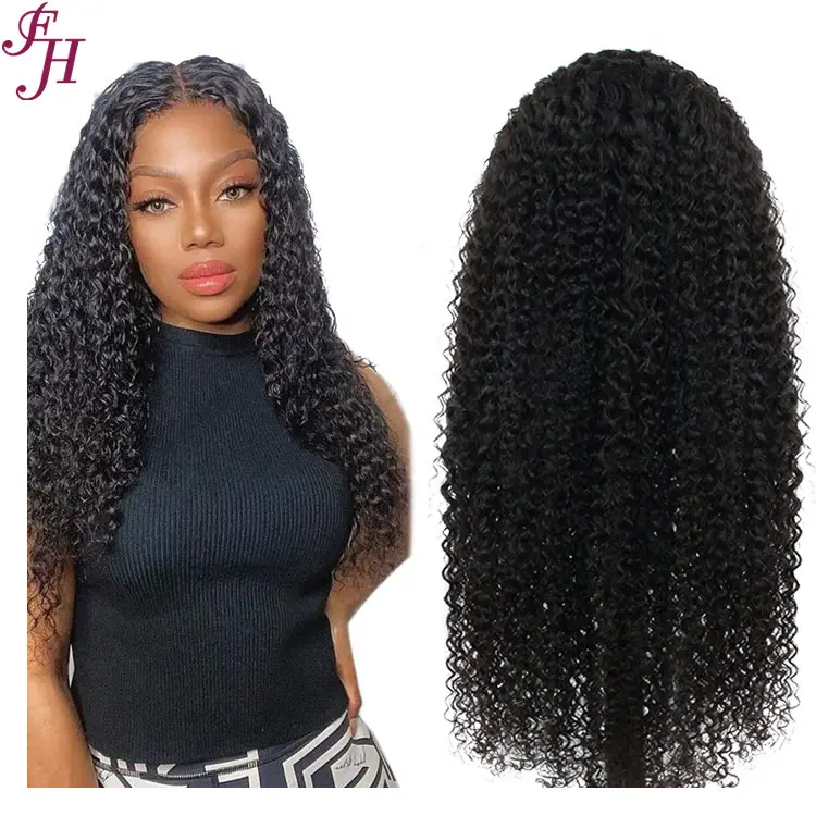 FH transparent lace frontal hair wig mongolian kinky curly wig lace front human hair wigs for black women