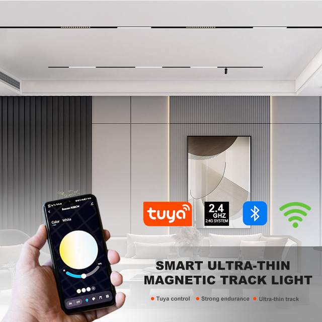 Modern 1m 2m 3m Tuya Smart Flexible Aluminum Linear Slim Magnetic Led Light With 48v Led Ultra Thin Magnetic Track Light Rail