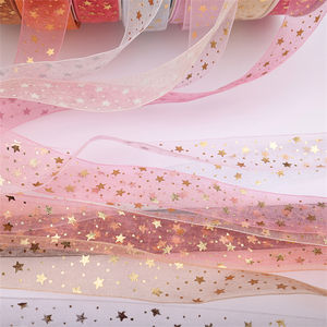 금박 인쇄 100% 폴리 에스테르 Organza 리본 장식 소매 패키지 인쇄 PR 얼굴 장식 포일 얇은 명주 그물 - Product Image 3