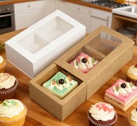 Boîtes carrées en kraft personnalisables pour cadeaux, gâteaux, macarons, mini-cupcakes, bonbons, chocolats, savons, aliments, avec inserts en PVC transparent