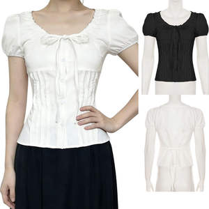 Blusa para Mujer Coreana de Gran Venta 2025, Camisa Nueva de Color Sólido con Estilo Femenino y Adorable, Detalle Plisado con Botones al Frente, Ajustada, Casual, Venta al por Mayor OEM - Product Image 1