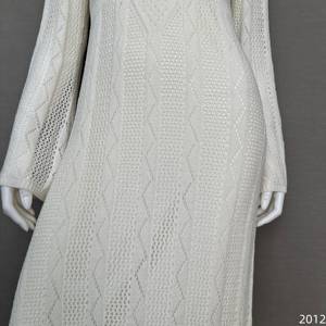 Vestido de Novia de Lujo para Boda en la Playa Maxi Vestido Blanco de Punto Crochet para Mujer Elegante Traje de Manga Larga y Cuello en V para Vacaciones en Resort - Product Image 5