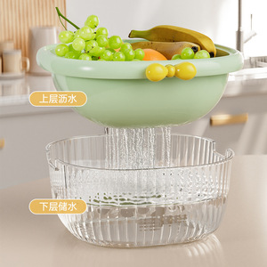 Double Layer Plastic Drain Basket For Kitchen Vegetable Fruit Washing And Straining With Two Tier Design - Product Image 2