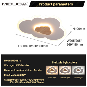 Lampada da Soffitto LED a Forma di Nuvola in Alluminio, Design Nordico Moderno, 3CCT con Cambio Colore, Dimmerabile AC, Telecomando <span class=keywords><strong>per</strong></span> Camera dei Bambini - Product Image 2