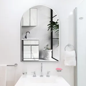 กระจกติดผนังทรงโค้งกรอบโลหะสีเงิน ขนาด 24x36 นิ้ว สำหรับตกแต่งห้องน้ำ - Product Image 3