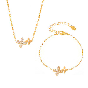 Conjunto de Collar con Colgante de Joyería de Moda, Personalizado, con Flor de la Suerte, Chapado en Oro, Acero Inoxidable 316L, Sin Deslustre, con Circonita, Unisex - Product Image 3