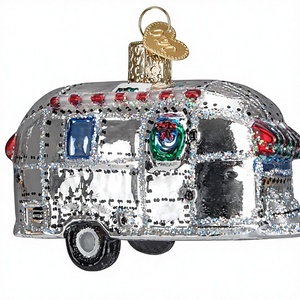 Ornements de Noël vintage en verre soufflé à suspendre, thème <span class=keywords><strong>Camping</strong></span> et Extérieur, avec arbre de Noël et remorque, 2.5 X 3.5 - Product Image 1