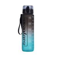 Bouteille d'eau en plastique PC Babybean grande capacité 1000 ml à boire directement, peinture bicolore, bouton-poussoir à ressort