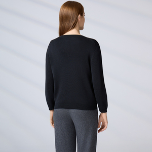 Custom Luxury Casual Office Knitwear Black Round Neck Button-Down Sweater with Pockets Women's 100% Cotton Knit <b>Cardigan</b> - Product Image 6