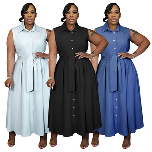 Vestidos africanos de talla grande para mujer, formales, elegantes, modestos, sin mangas, estilo indio, maxi vestidos con cinturón, vestidos de talla grande para mujer - Product Image 1