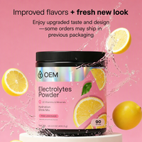 Poudre d'électrolytes en vrac OEM avec saveur citron. Emballage personnalisé en bouteille pour mélange de boissons sans sucre.