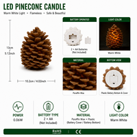 Bougie LED en cire de paraffine sculptée en forme de pomme de pin 3D - Écologique, sans fil, fonctionnant sur piles, pour la décoration de la maison et Noël