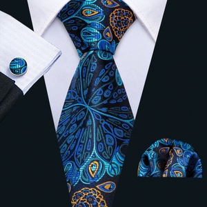 <span class=keywords><strong>Cravate</strong></span> en <span class=keywords><strong>soie</strong></span> jacquard tissée exquise <span class=keywords><strong>bleu</strong></span> <span class=keywords><strong>marine</strong></span> pour homme, ensemble de cravates florales avec logo personnalisé pour affaires, mariage et fête - Product Image 3