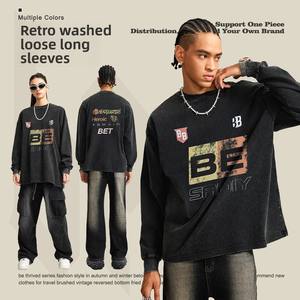 2025 Be Men's Clothing American Trendy Pure Cotton Loose Racing <span class=keywords><strong>Element</strong></span> Camiseta de manga larga lavada para primavera y otoño para jóvenes - Product Image 5