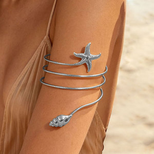 Gold Plated Starfish Shell <b>Cuff</b> Bracelet With Pearl Women's Bohemia Style Adjustable <b>Arm</b> Band Jewelry - Product Image 2