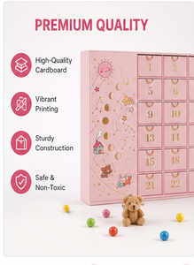 Custom Pink 24 Days Advent Calendar <b>Box</b> with Drawers Rigid Cardboard Cartoon Print <b>Christmas</b> Blind <b>Box</b> Mystery Gift Packaging - Product Image 4