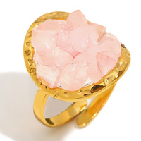 Bague en Pierre Naturelle Irrégulière, Acier Inoxydable Étanche, Pierre Précieuse Brute, Améthyste, Quartz Rose, Ajustable