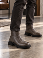 Brounvanm Bottes de loisirs mi-mollet pour homme en cuir véritable à semelle épaisse, tendance, avec absorption des chocs et fermeture éclair latérale, rehaussantes