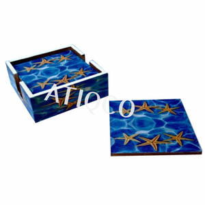 Juego de posavasos artesanales inteligentes más vendidos, nuevo diseño, caja de posavasos de madera impresa, impresiones pintadas, alfombrillas y almohadillas de madera - Product Image 5