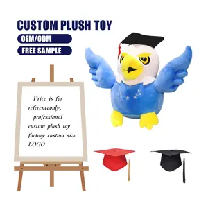 Мультяшная Милая выпускная Птица Попугай плюшевая игрушка с кепкой OEM логотип Университет Талисман Чучело синий мягкий игрушечный попугай