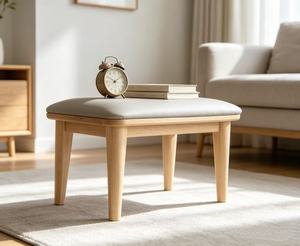 Otomana Moderna de Cuero PU con Patas de Madera, Asiento Acolchado Suave, Mueble de Estilo Escandinavo para Dormitorio o Sala de Estar - Product Image 6