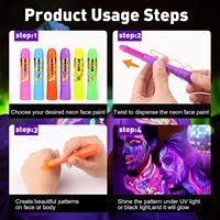 6 crayons de peinture fluorescente néon pour le visage, qui brillent sous la lumière noire, pour le maquillage du visage et du corps pour Halloween, les soirées en club et les fêtes lumineuses de Noël