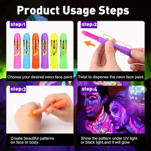 6 Crayones de <span class=keywords><strong>Pintura</strong></span> Facial Fluorescente de Neón, Brillan en la Luz Negra, <span class=keywords><strong>Pintura</strong></span> Corporal <span class=keywords><strong>para</strong></span> Halloween, Maquillaje de Club, Fiesta de Navidad - Product Image 5