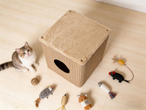 Faltbares Katzen-Würfelhaus Gemütliches Plüsch-Versteck für Drinnen Zusammenklappbares Stoff-Katzenbett mit Einstiegslöchern Waschbares Kätzchen-Nest Haustier - Product Image 4