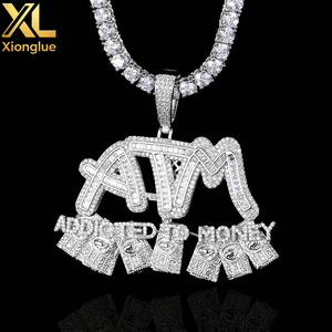 Collar de hombre con colgante de letra ATM de dólar, estilo hip-hop, popular, con circonita cúbica en forma de T, joyería de moda - Product Image 6