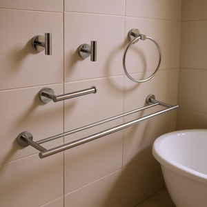 Ensemble de 5 porte-serviettes muraux pour salle de bain, en acier inoxydable poli miroir, design minimaliste, barre fixe pour serviettes de bain, 50-60 cm - Product Image 2