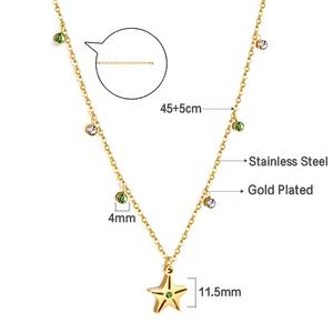 Collier Pendentif Étoile en Acier Inoxydable Plaqué Or 18 carats, Étanche, avec Chaîne et Zircons Colorés en Forme d'Étoile de Mer – Nouvelle Collection Tendance - Product Image 2