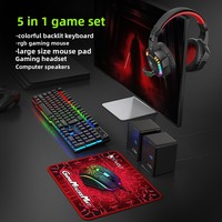 Clavier, souris, casque, haut-parleurs et tapis de souris filaires lumineux TWOLF TF880 USB 5-en-1 - versions russe, espagnole et arabe