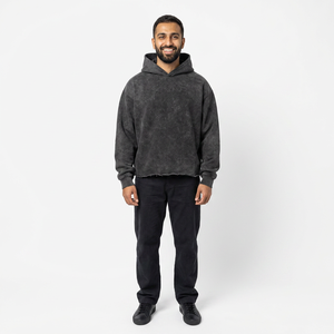 Logo personnalisé unisexe surdimensionné en détresse lavé à l'acide sweat à capuche coupe de bas sweats vintage ourlet brut sweats à capuche courts - Product Image 1