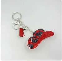 Pendentif multi-imprimé léopard style cowboy, entièrement orné de strass étincelants avec pompons, ornement suspendu de haute qualité, porte-clés le plus vendu