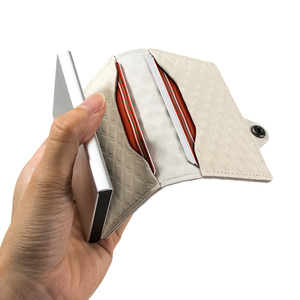 Casekey Unique White Diamond Shaped Pop up Aluminum Card Holder Billetera Tarjetero <b>RFID</b> Blocking Leather Smart <b>Wallet</b> <b>for</b> <b>Men</b> - Product Image 3