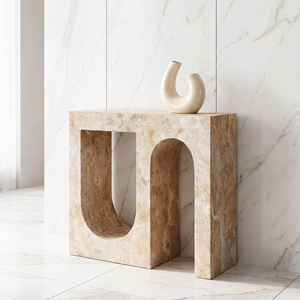 Table <span class=keywords><strong>console</strong></span> multifonctionnelle moderne en marbre travertin Cammy Stone, design Wabi-Sabi pour <span class=keywords><strong>entrée</strong></span> et salon - Product Image 1