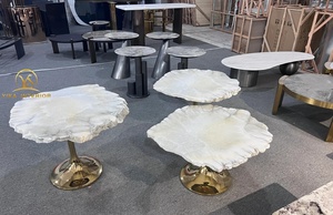 북유럽 모던 천연 대리석 탑 골드 메탈 다리 커피 테이블 세트 거실 사무실을위한 고급 원형 합성 커피 테이블 - Product Image 4