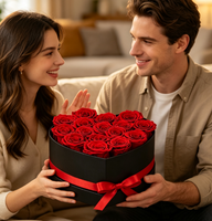 Boîte cadeau en forme de cœur avec 16 roses éternelles, rose éternelle, cadeau de la Saint-Valentin pour petite amie, épouse, arrangement floral romantique