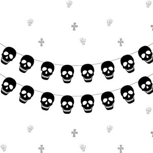 DAMAI Halloween Paper Black Skull Garland Ghost Festival Banners for Party Bar Props Supplies for Indoor Outdoor Decorations - Product Image 1