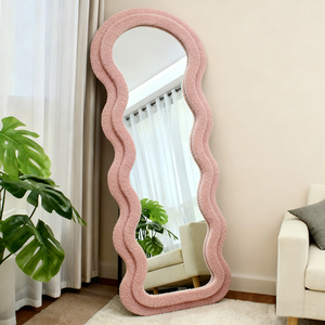 <span class=keywords><strong>Espejo</strong></span> <span class=keywords><strong>Ondulado</strong></span> Irregular Elegante con Marco de Peluche, <span class=keywords><strong>Espejo</strong></span> de Cuerpo Entero para Baño y Decoración de Pared de Sala de Estar - Product Image 1